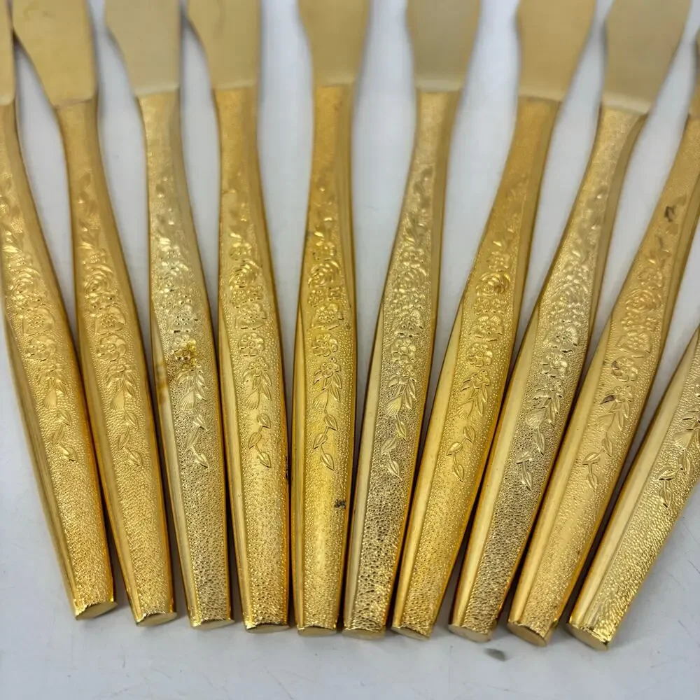 Golden Bouquet 14 Pcs Gold Tone Flatware Hollywood Regency Gold